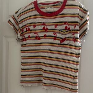 We The Free Multicolor Striped Tee with Cherry Accents